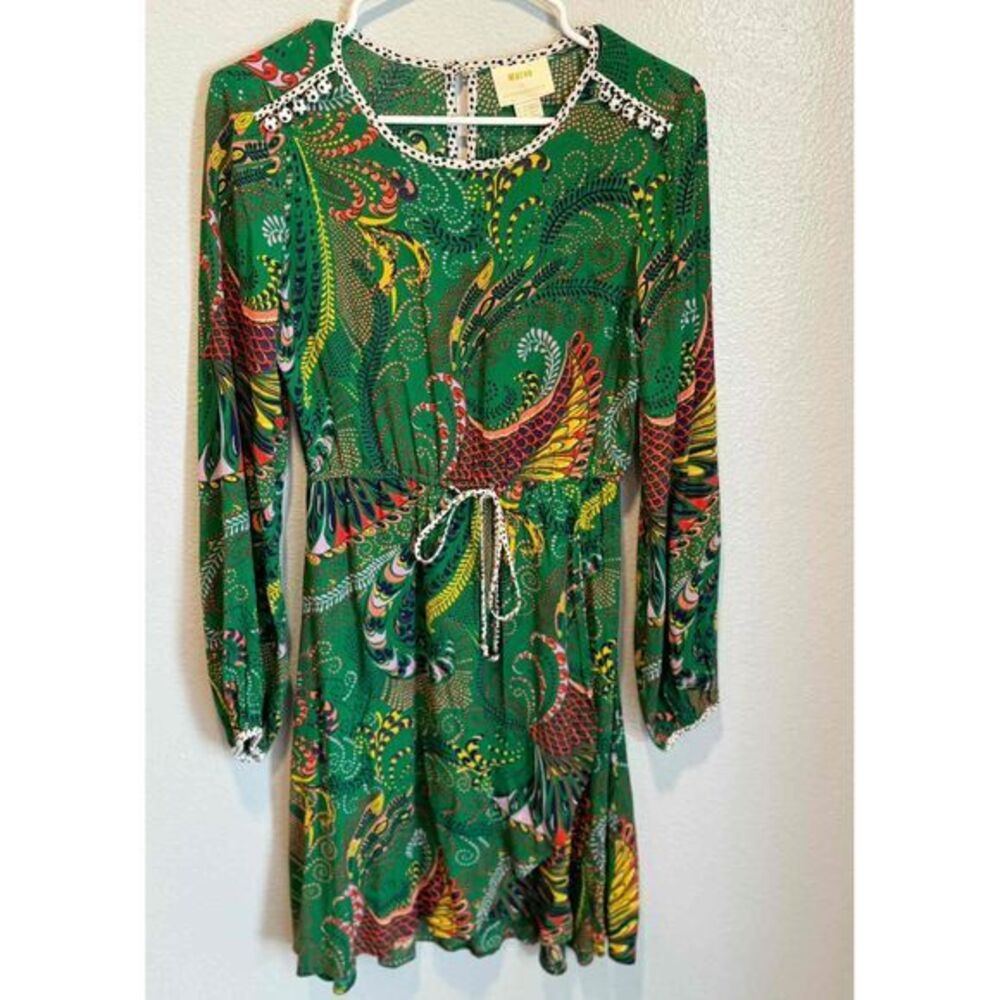 Maeve By Anthropologie Green Knee-Length Paisley Belted Wrap Dress Size 2